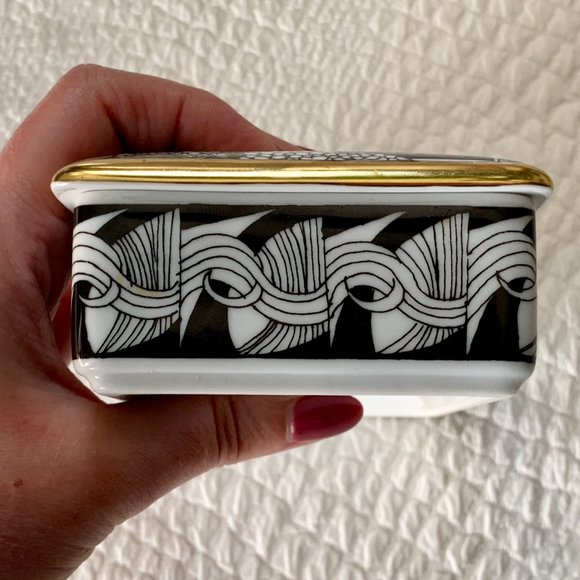 Vintage 80s Hollohaza Szasz Endre Porcelain Lidded Box Trinket 21K Gold Plated - Picture 4 of 13